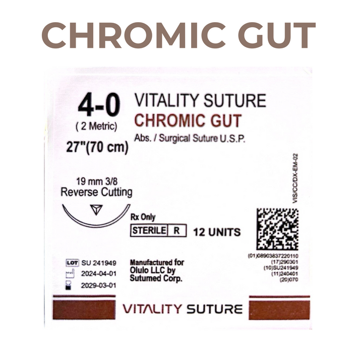 Chromic Gut Sutures 28" 3/8 Reverse Cutting (Box of 12) by Vitality™